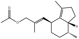 2-Propen-1-ol, 3-[(4S,7R,7aR)-2,4,5,6,7,7a-hexahydro-3,7-dimethyl-1H-inden-4-yl]-2-methyl-, 1-acetate, (2E)- 구조식 이미지