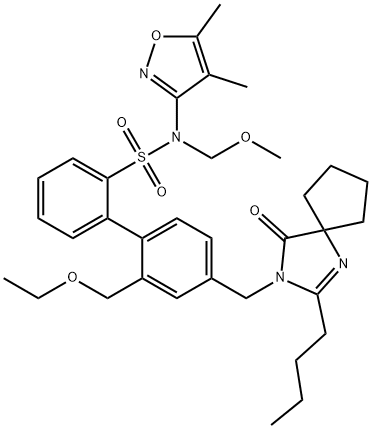 4'-[(2-butyl-4-oxo-1,3-diazaspiro[4.4]non-3-en-1-yl)methyl]-N-(4,5-dimethyl-3-isoxazolyl)-2'-(ethoxymethyl)-N-(methoxymethyl)[1,1'-biphenyl]-2-sulfonamide 구조식 이미지