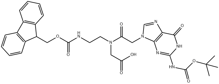 Glycine, N-[2-[2-[[(1,1-dimethylethoxy)carbonyl]amino]-1,6-dihydro-6-oxo-9H-purin-9-yl]acetyl]-N-[2-[[(9H-fluoren-9-ylmethoxy)carbonyl]amino]ethyl]- Structure