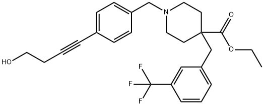 4-Piperidinecarboxylic acid, 1-[[4-(4-hydroxy-1-butyn-1-yl)phenyl]methyl]-4-[[3-(trifluoromethyl)phenyl]methyl]-, ethyl ester 구조식 이미지