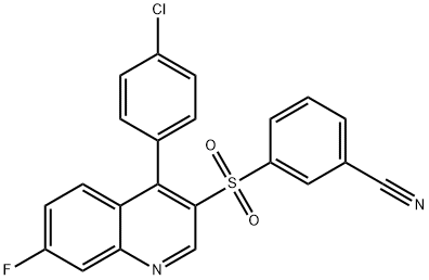 Benzonitrile, 3-[[4-(4-chlorophenyl)-7-fluoro-3-quinolinyl]sulfonyl]- Structure