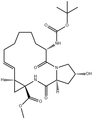 Cyclopropa[e]pyrrolo[1,2-a][1,4]diazacyclopentadecine-14a(5H)-carboxylic acid, 6-[[(1,1-dimethylethoxy)carbonyl]amino]-1,2,3,6,7,8,9,10,11,13a,14,15,16,16a-tetradecahydro-2-hydroxy-5,16-dioxo-, methyl ester, (2R,6S,12Z,13aS,14aR,16aS)- Structure