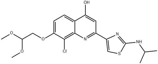 4-?Quinolinol, 8-?chloro-?7-?(2,?2-?dimethoxyethoxy)?-?2-?[2-?[(1-?methylethyl)?amino]?-?4-?thiazolyl]?- Structure