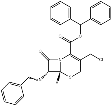 Diphenylmethyl (6R,7R)-3-(Chloromethyl)-8-oxo-7-[(phenylmethylene)amino]-5-Thia-1-azabicyclo[4.2.0]oct-2-ene-2-carboxylic Acid Ester Structure