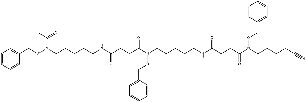 Butanediamide, N'-[5-[[4-[[5-[acetyl(phenylmethoxy)amino]pentyl]amino]-1,4-dioxobutyl](phenylmethoxy)amino]pentyl]-N-(4-cyanobutyl)-N-(phenylmethoxy)- (9CI) 구조식 이미지