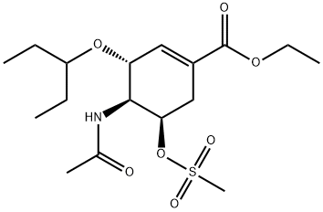 1-Cyclohexene-1-carboxylic acid, 4-(acetylamino)-3-(1-ethylpropoxy)-5-[(methylsulfonyl)oxy]-, ethyl ester, (3R,4S,5R)- Structure