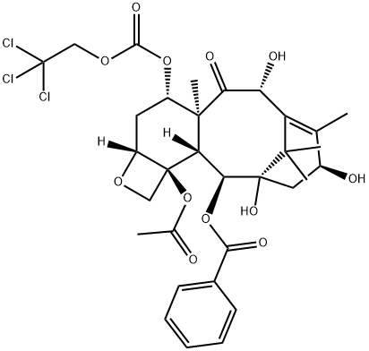 Docetaxel impurity 1/(2aR,4S,4aS,6R,9S,11S,12S,12aR,12bS)-12b-acetoxy-6,9,11-trihydroxy-4a,8,13,13-tetramethyl-5-oxo-4-(((2,2,2-trichloroethoxy)carbonyl)oxy)-2a,3,4,4a,5,6,9,10,11,12,12a,12b-dodecahydro-1H-7,11-methanocyclodeca[3,4]benzo[1,2-b]oxet-12-yl  구조식 이미지