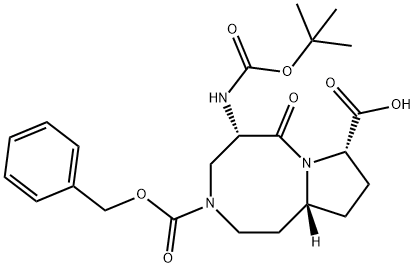 Pyrrolo[1,2-a][1,5]diazocine-3,8(4H)-dicarboxylic acid, 5-[[(1,1-dimethylethoxy)carbonyl]amino]octahydro-6-oxo-, 3-(phenylmethyl) ester, (5S,8S,10aR)- Structure