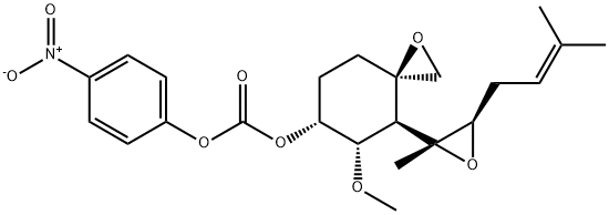 Carbonic acid, (3R,4S,5S,6R)-5-methoxy-4-[(2R,3R)-2-methyl-3-(3-methyl-2-buten-1-yl)-2-oxiranyl]-1-oxaspiro[2.5]oct-6-yl 4-nitrophenyl ester 구조식 이미지