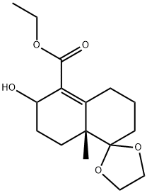 (R)-Spiro[1,3-dioxolane-2,1'(2'H)-naphthalene]-5'-carboxylic acid, 3',4',6',7',8',8'a-hexahydro-6'-hydroxy-8'a-methyl-, ethyl ester (9CI) 구조식 이미지