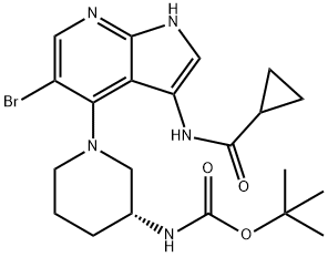 (R)-tert-butyl1-(5-bromo-3-(cyclopropanecarboxamido)-1H-pyrrolo[2,3-b]pyridin-4-yl)piperidin-3-ylcarbamate Structure