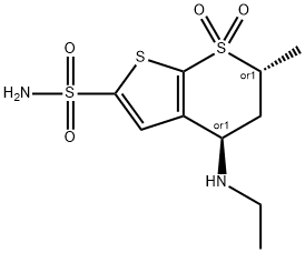 4H-Thieno[2,3-b]thiopyran-2-sulfonamide, 4-(ethylamino)-5,6-dihydro-6-methyl-, 7,7-dioxide, trans- Structure