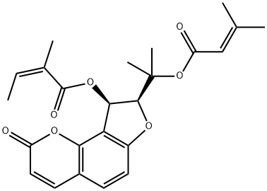 2-Butenoic acid, 3-methyl-, 1-[(8S,9R)-8,9-dihydro-9-[[(2Z)-2-methyl-1-oxo-2-buten-1-yl]oxy]-2-oxo-2H-furo[2,3-h]-1-benzopyran-8-yl]-1-methylethyl ester 구조식 이미지