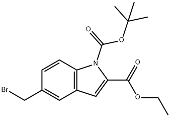 1H-Indole-1,2-dicarboxylic acid, 5-(bromomethyl)-, 1-(1,1-dimethylethyl) 2-ethyl ester 구조식 이미지