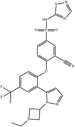 Benzenesulfonamide, 3-cyano-4-[2-[1-(1-ethyl-3-azetidinyl)-1H-pyrazol-5-yl]-4-(trifluoromethyl)phenoxy]-N-1,2,4-thiadiazol-5-yl- Structure