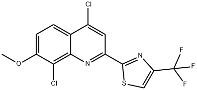 4,8-Dichloro-7-methoxy-2-[4-(trifluoromethyl)-1,3-thiazol-2-yl]quinoline 구조식 이미지