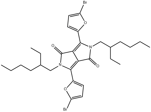 Pyrrolo[3,4-c]pyrrole-1,4-dione, 3,6-bis(5-bromo-2-furanyl)-2,5-bis(2-ethylhexyl)-2,5-dihydro- Structure