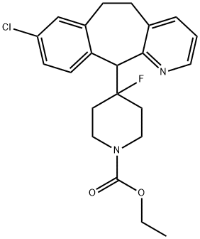 1-Piperidinecarboxylic acid, 4-(8-chloro-6,11-dihydro-5H-benzo[5,6]cyclohepta[1,2-b]pyridin-11-yl)-4-fluoro-, ethyl ester 구조식 이미지