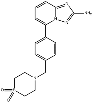 [1,2,4]Triazolo[1,5-a]pyridin-2-amine, 5-[4-[(1,1-dioxido-4-thiomorpholinyl)methyl]phenyl]- 구조식 이미지