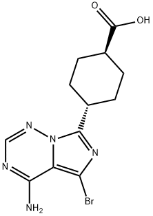 Cyclohexanecarboxylic acid, 4-(4-amino-5-bromoimidazo[5,1-f][1,2,4]triazin-7-yl)-, trans- Structure