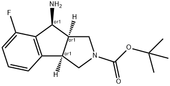 Indeno[1,2- c ]pyrrole-2(1 H )-carboxylic acid, 8-
amino-7-fluoro-3,3a,8,8a-tetrahydro-, 1,1-
dimethylethyl ester, (3aR ,8S ,8aR )- rel - 구조식 이미지