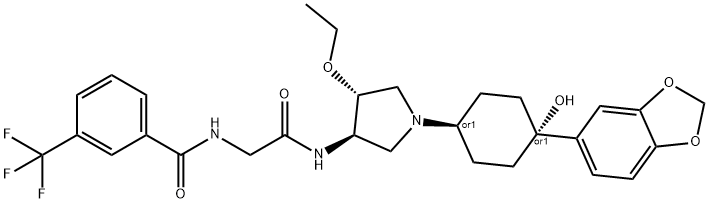 BenzaMide, N-[2-[[(3R,4R)-1-[cis-4-(1,3-benzodioxol-5-yl)-4-hydroxycyclohexyl]-4-ethoxy-3-pyrrolidinyl]aMino]-2-oxoethyl]-3-(trifluoroMethyl)-, rel- 구조식 이미지
