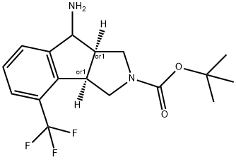 Indeno[1,2- c ]pyrrole-2(1 H )-carboxylic acid, 8-
amino-3,3a,8,8a-tetrahydro-4-(trifluoromethyl)-,
1,1-dimethylethyl ester, (3aR ,8aR )- rel - 구조식 이미지