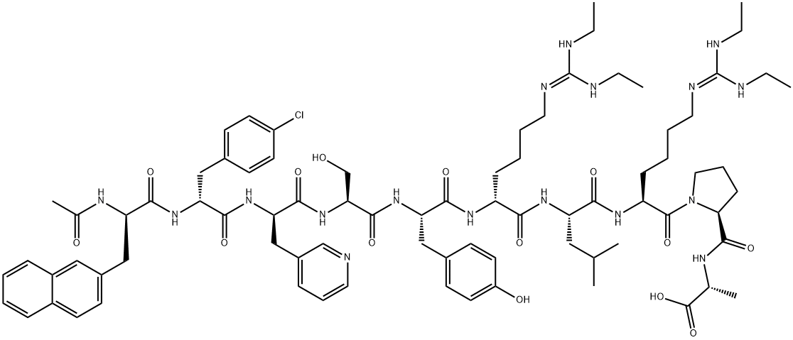 D-Alanine, N-acetyl-3-(2-naphthalenyl)-D-alanyl-4-chloro-D-phenylalanyl-3-(3-pyridinyl)-D-alanyl-L-seryl-L-tyrosyl-N6-[bis(ethylamino)methylene]-D-lysyl-L-leucyl-N6-[bis(ethylamino)methylene]-L-lysyl-L-prolyl- (9CI) Structure