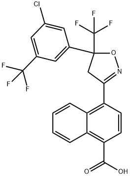 1-Naphthalenecarboxylic acid, 4-[5-[3-chloro-5-(trifluoromethyl)phenyl]-4,5-dihydro-5-(trifluoromethyl)-3-isoxazolyl]- 구조식 이미지