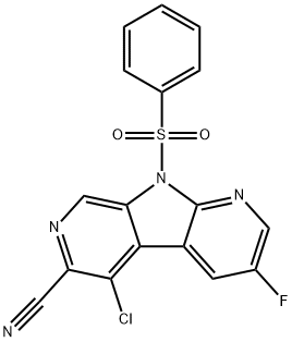 9H-Pyrrolo[2,3-b:5,4-c']dipyridine-6-carbonitrile, 5-chloro-3-fluoro-9-(phenylsulfonyl)- 구조식 이미지