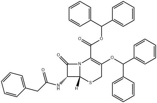 5-Thia-1-azabicyclo[4.2.0]oct-2-ene-2-carboxylic acid, 3-(diphenylmethoxy)-8-oxo-7-[(phenylacetyl)amino]-, diphenylmethyl ester, (6R-trans)- (9CI) Structure