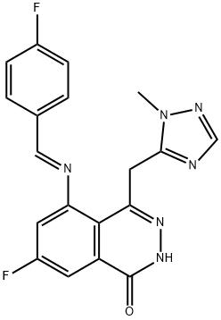 1(2H)-Phthalazinone, 7-fluoro-5-[(E)-[(4-fluorophenyl)methylene]amino]-4-[(1-methyl-1H-1,2,4-triazol-5-yl)methyl]- 구조식 이미지