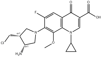 3-Quinolinecarboxylic acid, 7-[(3R,4R)-3-aMino-4-(chloroMethyl)-1-pyrrolidinyl]-1-cyclopropyl-6-fluoro-1,4-dihydro-8-Methoxy-4-oxo-, rel- 구조식 이미지