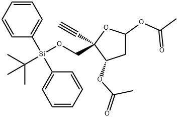 D-erythro-Pentofuranose, 2-deoxy-5-O-[(1,1-dimethylethyl)diphenylsilyl]-4-C-ethynyl-, 1,3-diacetate Structure