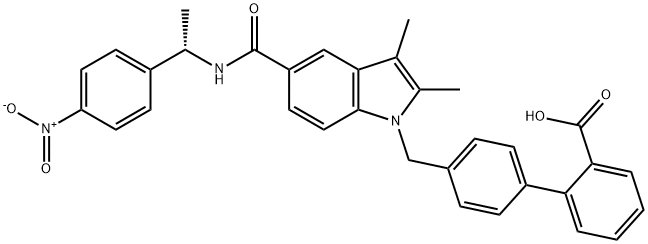 4′-[[2,3-Dimethyl-5-[[[(1S)-1-(4-nitrophenyl)ethyl]amino]carbonyl]-1H-indol-1-yl]methyl]- [1,1′-Biphenyl]-2-carboxylic acid 구조식 이미지