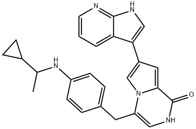 Pyrrolo[1,2-a]pyrazin-1(2H)-one, 4-[[4-[(1-cyclopropylethyl)amino]phenyl]methyl]-7-(1H-pyrrolo[2,3-b]pyridin-3-yl)- 구조식 이미지