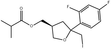 Propanoic acid, 2-methyl-, [(3S)-5-(2,4-difluorophenyl)tetrahydro-5-(iodomethyl)-3-furanyl]methyl ester 구조식 이미지