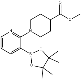 4-Piperidinecarboxylic acid, 1-[3-(4,4,5,5-tetramethyl-1,3,2-dioxaborolan-2-yl)-2-pyridinyl]-, methyl ester Structure