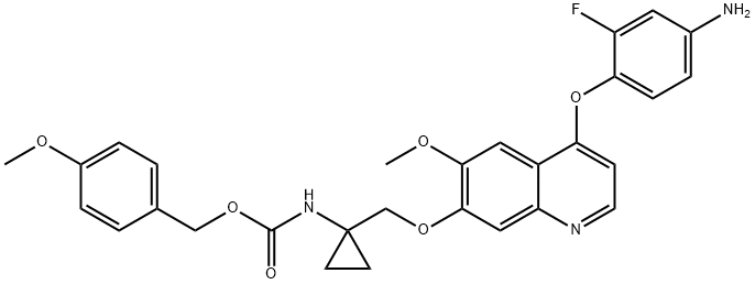 Carbamic acid, N-[1-[[[4-(4-amino-2-fluorophenoxy)-6-methoxy-7-quinolinyl]oxy]methyl]cyclopropyl]-, (4-methoxyphenyl)methyl ester Structure