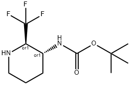 Carbamic acid, N-[(2R,3R)-2-(trifluoromethyl)-3-piperidinyl]-, 1,1-dimethylethyl ester, rel- Structure