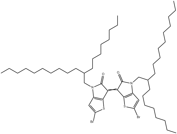 5H-Thieno[3,2-b]pyrrol-5-one, 2-bromo-6-[2-bromo-4,5-dihydro-4-(2-octyldodecyl)-5-oxo-6H-thieno[3,2-b]pyrrol-6-ylidene]-4,6-dihydro-4-(2-octyldodecyl)- Structure