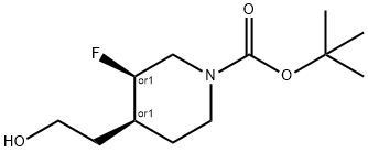 1-Piperidinecarboxylic acid, 3-fluoro-4-(2-hydroxyethyl)-, 1,1-dimethylethyl ester, (3R,4S)-rel- Structure