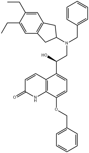 2(1H)-Quinolinone, 5-[(1R)-2-[(5,6-diethyl-2,3-dihydro-1H-inden-2-yl)(phenylmethyl)amino]-1-hydroxyethyl]-8-(phenylmethoxy)- Structure
