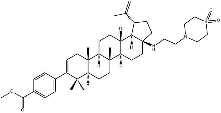 Benzoic acid, 4-?[17-?[[2-?(1,?1-?dioxido-?4-?thiomorpholinyl)?ethyl]?amino]?-?28-?norlupa-?2,?20(29)?-?dien-?3-?yl]?-?, methyl ester Structure