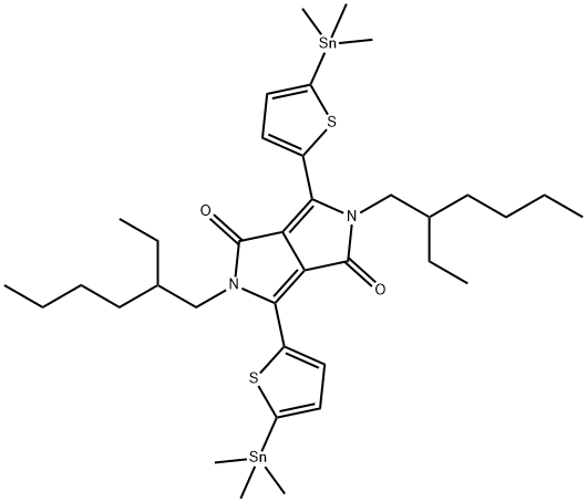 2,5-Bis(2-ethylhexyl)-3,6-bis(5-(trimethylstannyl)thiophen-2-yl)pyrrolo[3,4-c]pyrrole-1,4(2H,5H)-dione 구조식 이미지