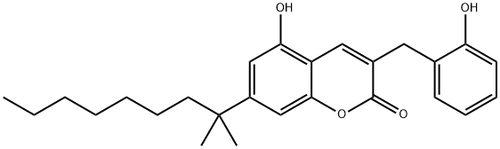 2H-1-Benzopyran-2-one, 7-(1,1-dimethyloctyl)-5-hydroxy-3-[(2-hydroxyphenyl)methyl]- 구조식 이미지