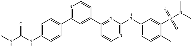 Benzenesulfonamide, N,N,2-trimethyl-5-[[4-[2-[4-[[(methylamino)carbonyl]amino]phenyl]-4-pyridinyl]-2-pyrimidinyl]amino]- Structure