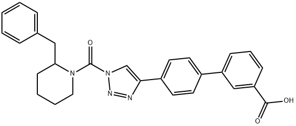 4′-[1-[[2-(Phenylmethyl)-1-piperidinyl]carbonyl]-1H-1,2,3-triazol-4-yl]-[1,1′-biphenyl]-3-carboxylic acid Structure