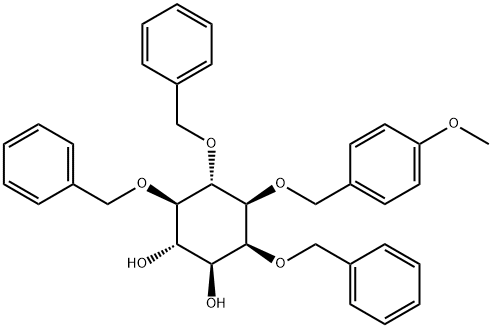 D-묘-이노시톨,1-O-(4-메톡시페닐)메틸-2,5,6-트리스-O-(페닐메틸)- 구조식 이미지