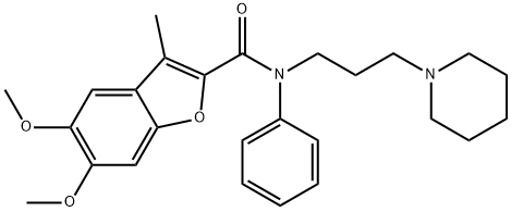 2-Benzofurancarboxamide, 5,6-dimethoxy-3-methyl-N-phenyl-N-[3-(1-piperidinyl)propyl]- Structure